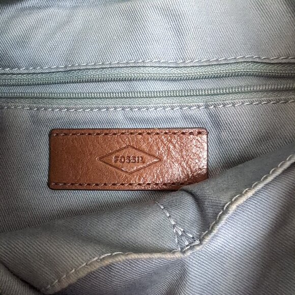 Fossil Leather Light Blue Seaglass Green Harper Crossbody Bag Large - Flawed - Picture 5 of 9